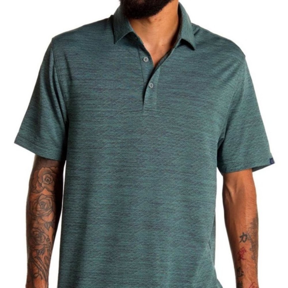 Oxford‎ Blue Polo Stripe Short Sleeve Golf Moisture Wicking Large